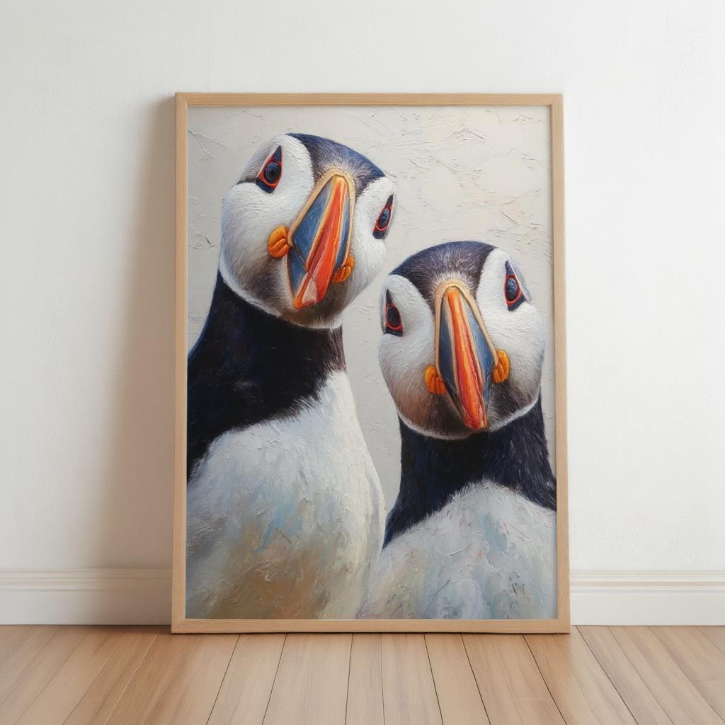Puffin Wall Art, Whimsical Coastal Bird Portrait, Painterly Seabird Print, Beach House Decor, Wildlife Lover Gift, Seaside Cottage Art