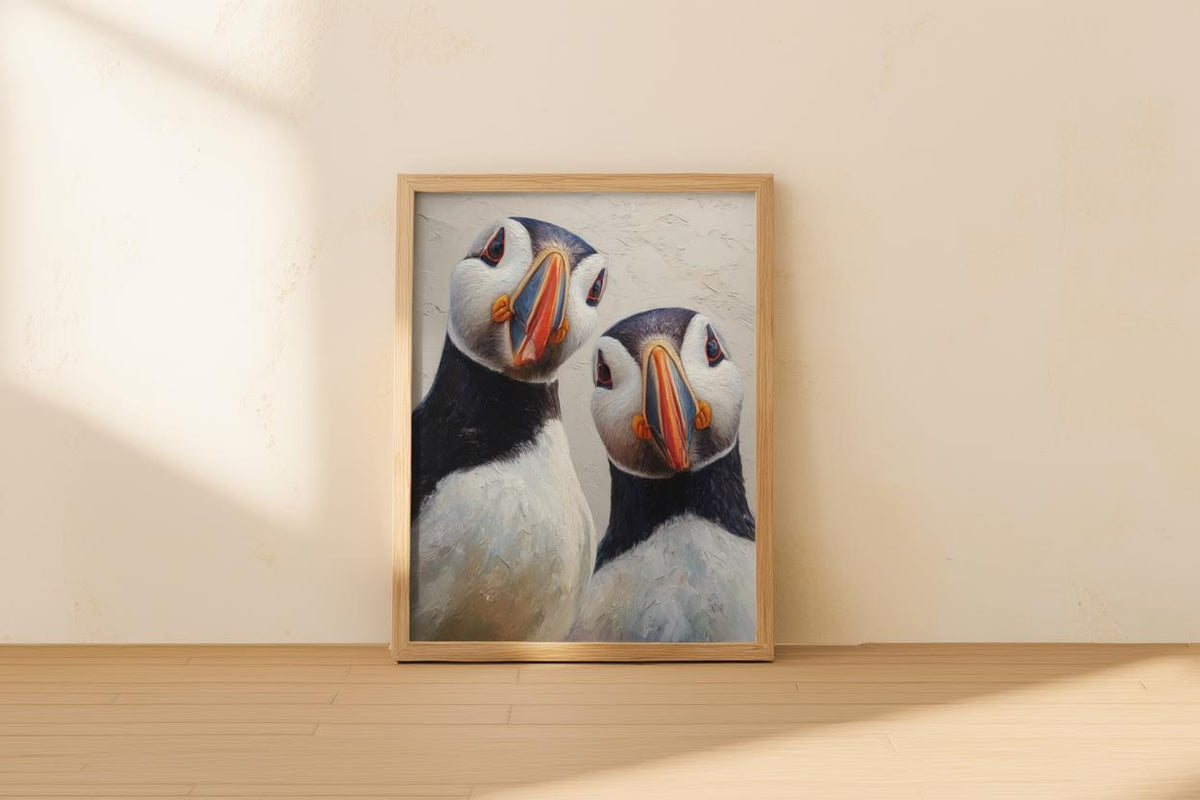 Puffin Wall Art, Whimsical Coastal Bird Portrait, Painterly Seabird Print, Beach House Decor, Wildlife Lover Gift, Seaside Cottage Art