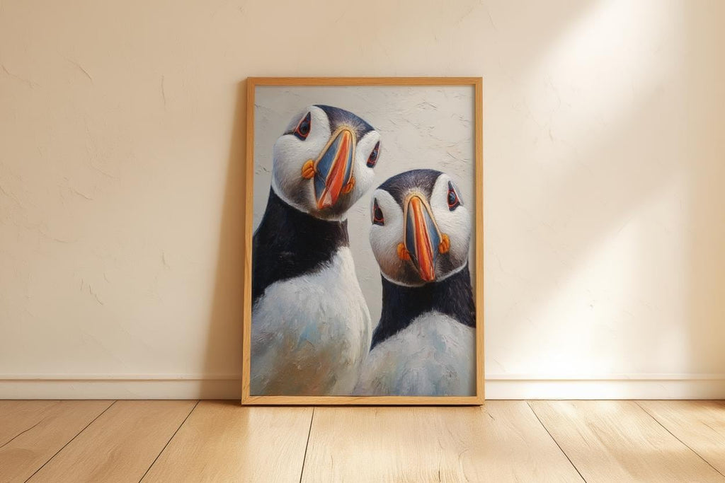 Puffin Wall Art, Whimsical Coastal Bird Portrait, Painterly Seabird Print, Beach House Decor, Wildlife Lover Gift, Seaside Cottage Art