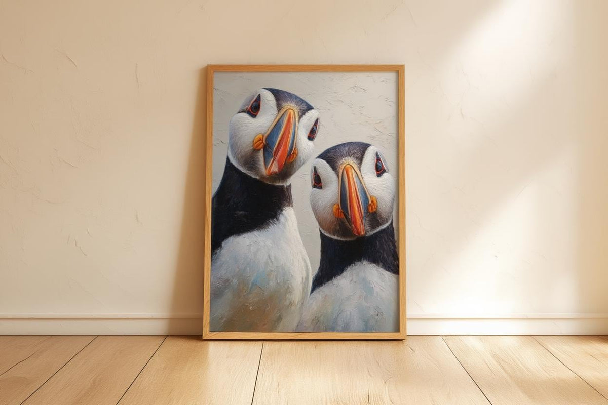 Puffin Wall Art, Whimsical Coastal Bird Portrait, Painterly Seabird Print, Beach House Decor, Wildlife Lover Gift, Seaside Cottage Art