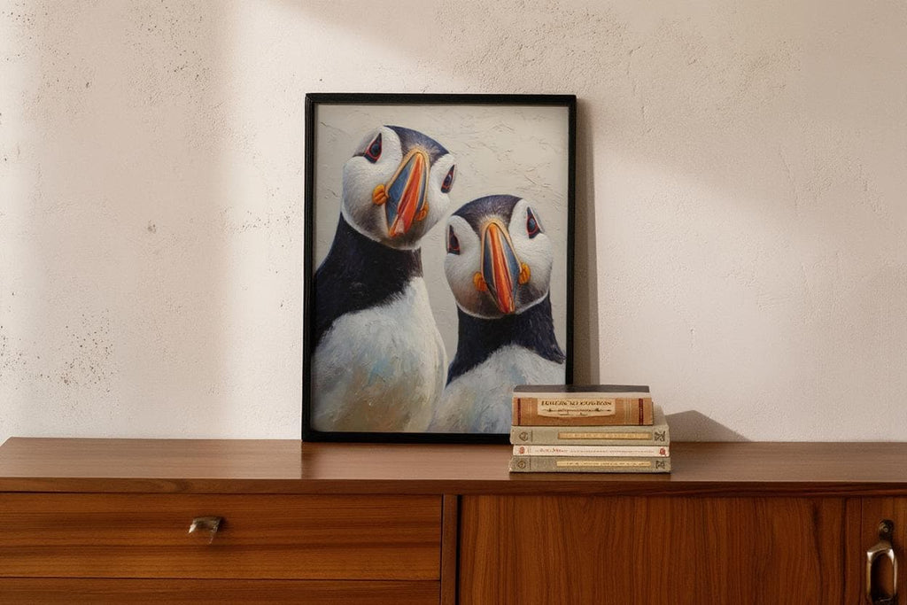Puffin Wall Art, Whimsical Coastal Bird Portrait, Painterly Seabird Print, Beach House Decor, Wildlife Lover Gift, Seaside Cottage Art