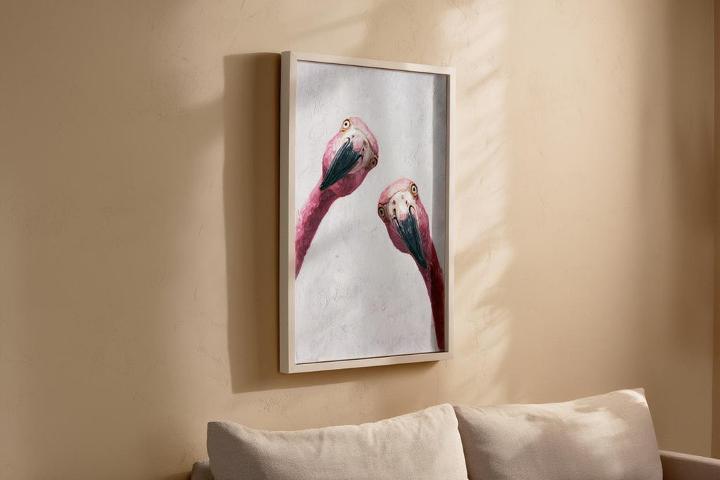 Funny Pink Flamingo Painting, Whimsical Tropical Nursery Wall Art