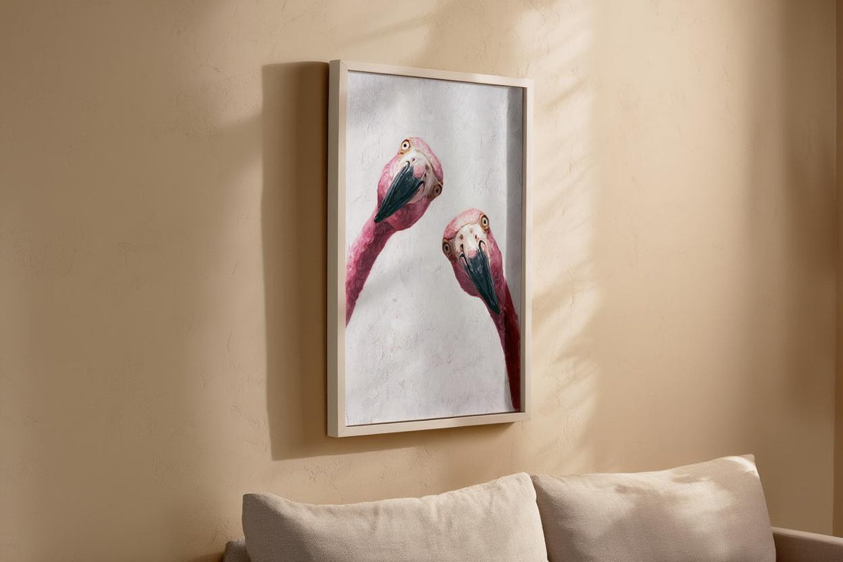 Funny Pink Flamingo Painting, Whimsical Tropical Nursery Wall Art