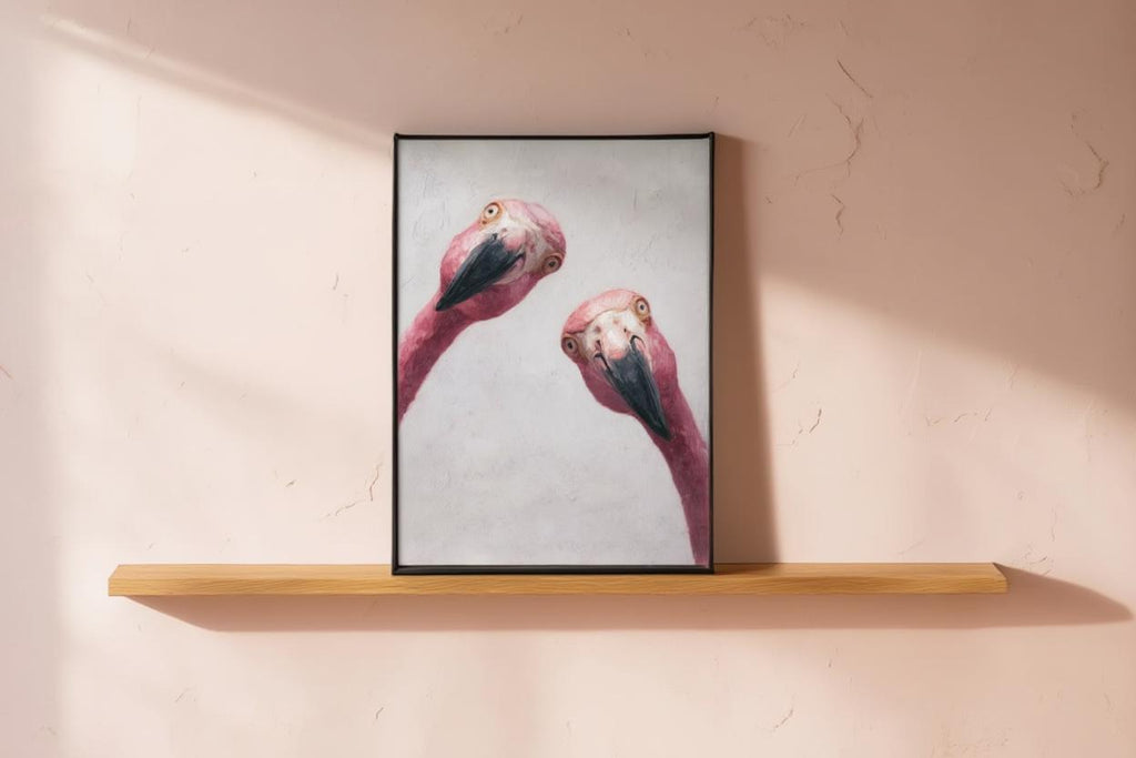 Funny Pink Flamingo Painting, Whimsical Tropical Nursery Wall Art