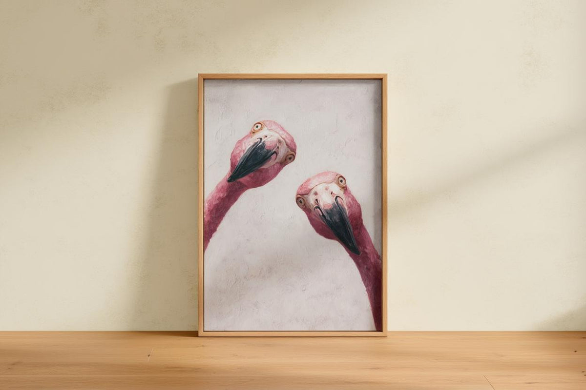 Funny Pink Flamingo Painting, Whimsical Tropical Nursery Wall Art