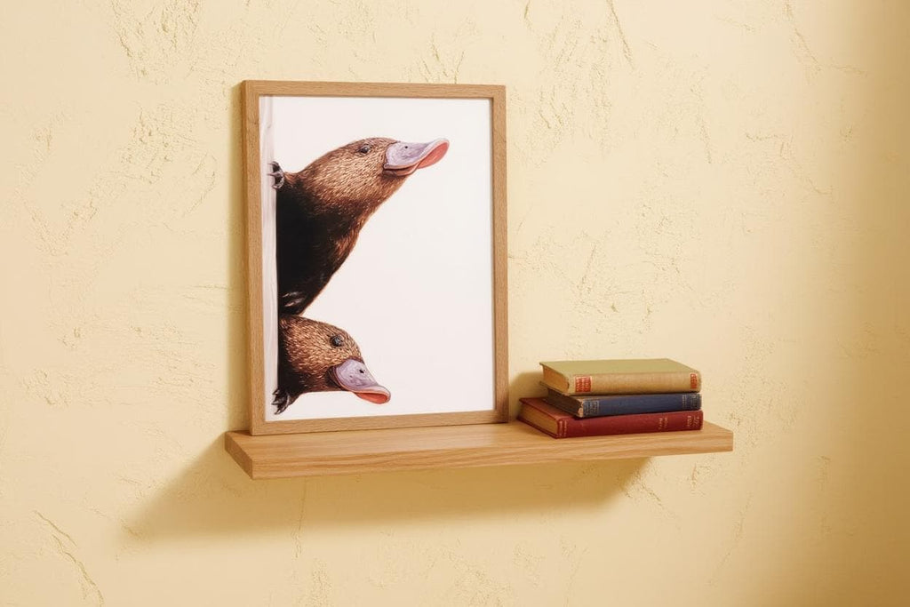 Peeking Platypus Art Print - Australian Animal Pair Gift - Whimsical Nursery Wall Decor - Cute Earth Tone Poster for Kids Room