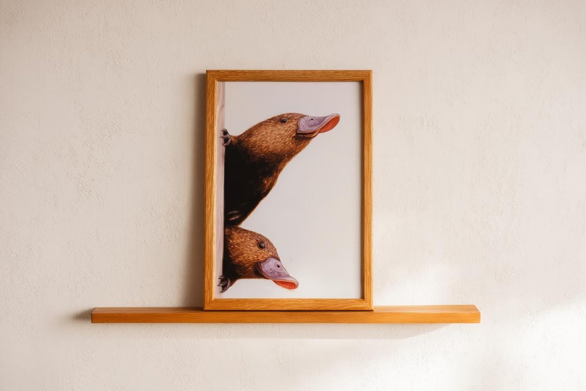 Peeking Platypus Art Print - Australian Animal Pair Gift - Whimsical Nursery Wall Decor - Cute Earth Tone Poster for Kids Room