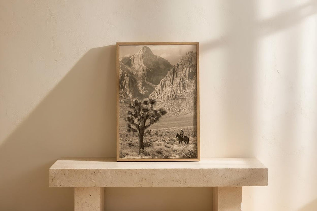 Vintage Joshua Tree Cowboy Print, Antique Western Landscape Poster, Americana Desert Wall Art, Sepia Horseback Rider, Old West Gift, PRINTED