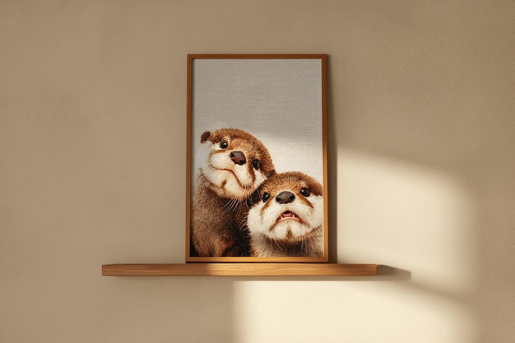 Baby Otter Wall Art, Cute Animal Nursery Decor, Whimsical Oil Painting Print, Woodland Baby Shower Gift, Gender Neutral Kids Room Decor