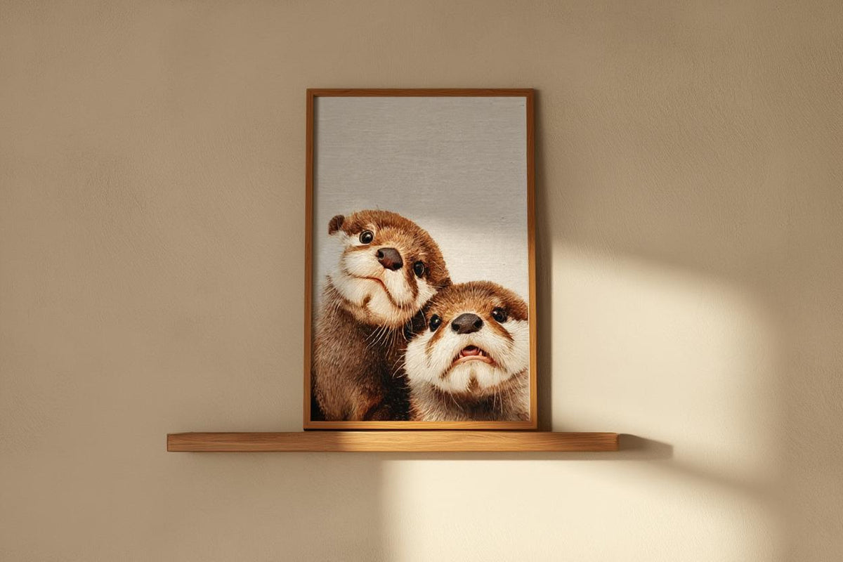 Baby Otter Wall Art, Cute Animal Nursery Decor, Whimsical Oil Painting Print, Woodland Baby Shower Gift, Gender Neutral Kids Room Decor