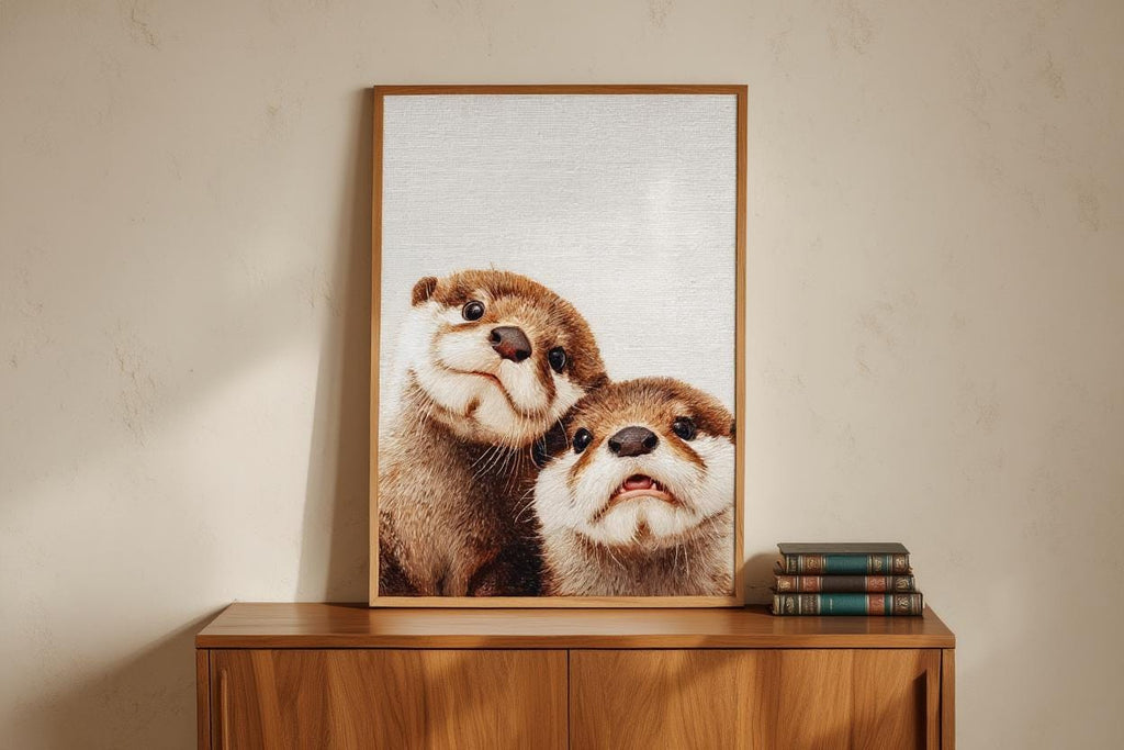 Baby Otter Wall Art, Cute Animal Nursery Decor, Whimsical Oil Painting Print, Woodland Baby Shower Gift, Gender Neutral Kids Room Decor