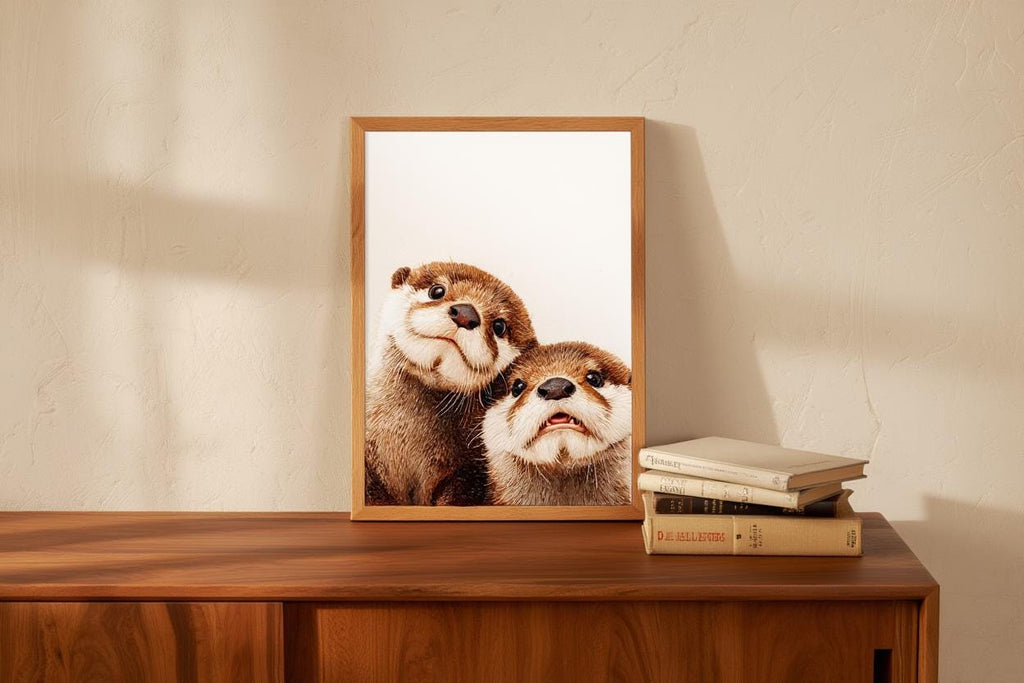 Baby Otter Wall Art, Cute Animal Nursery Decor, Whimsical Oil Painting Print, Woodland Baby Shower Gift, Gender Neutral Kids Room Decor