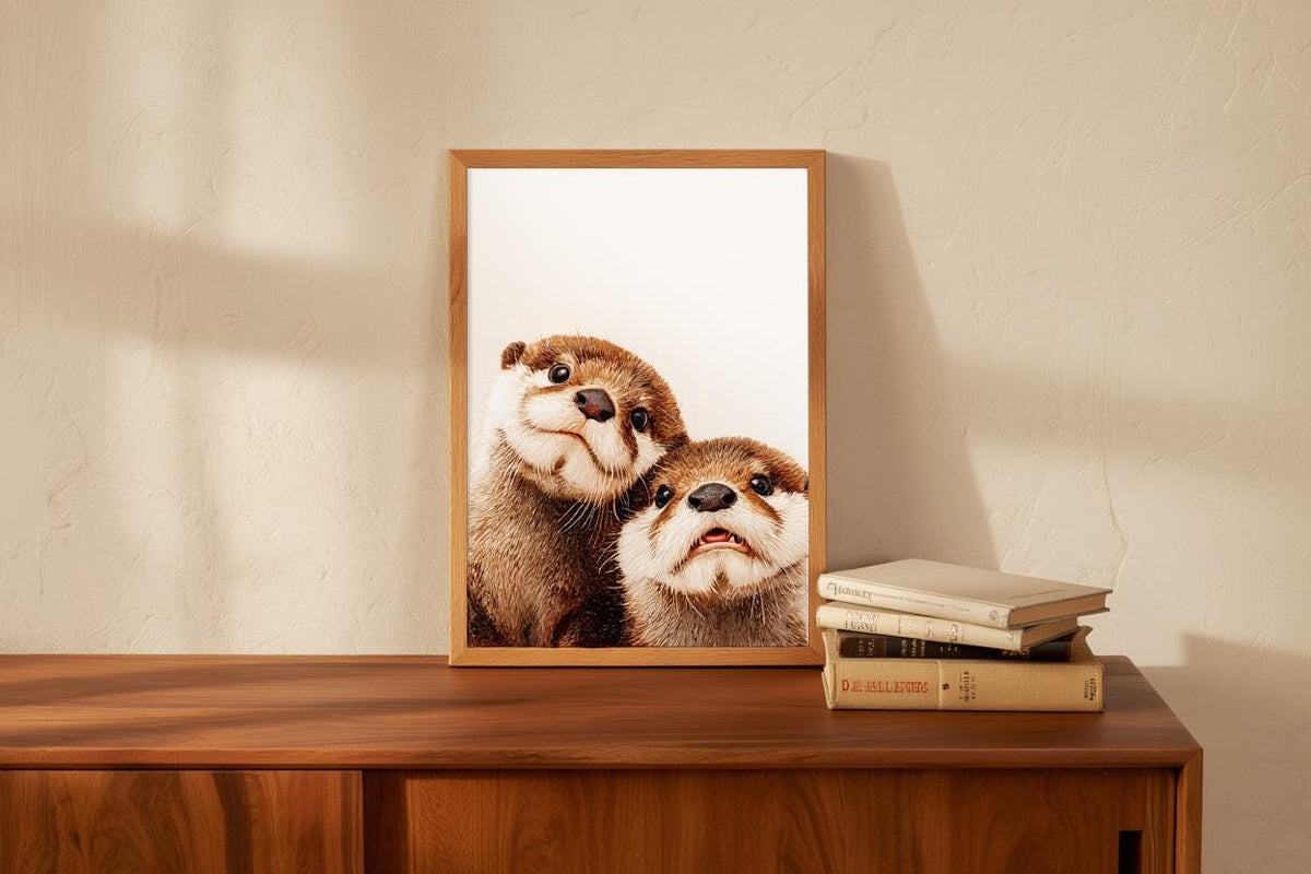 Baby Otter Wall Art, Cute Animal Nursery Decor, Whimsical Oil Painting Print, Woodland Baby Shower Gift, Gender Neutral Kids Room Decor