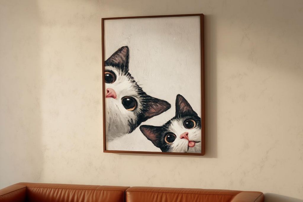 Baby Cat Wall Art, Funny Tuxedo Kitten Painting, Peeking Kitty Print, Minimalist Nursery Pet Portrait, Quirky Black & White Whimsical Decor