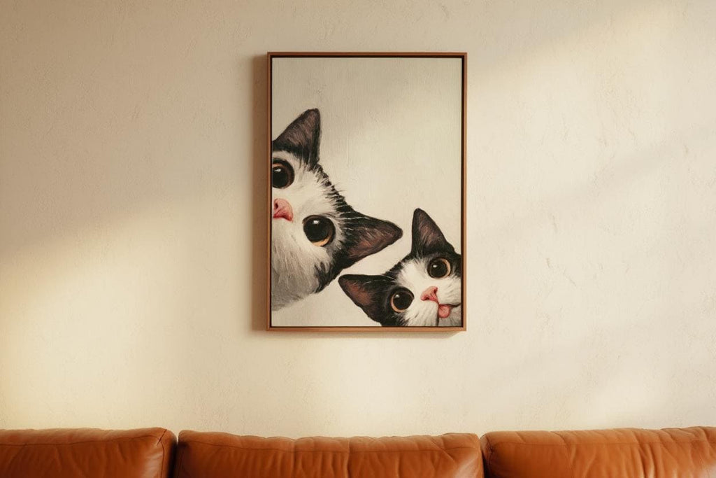 Baby Cat Wall Art, Funny Tuxedo Kitten Painting, Peeking Kitty Print, Minimalist Nursery Pet Portrait, Quirky Black & White Whimsical Decor
