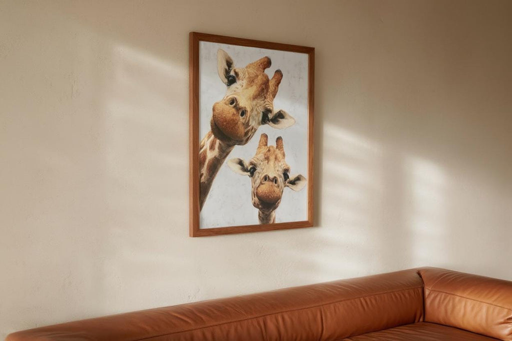Giraffe Wall Art, Funny Safari Animal Painting, Whimsical Peeking Giraffes Print, Minimalist Wildlife Nursery Decor, Quirky Jungle Portrait