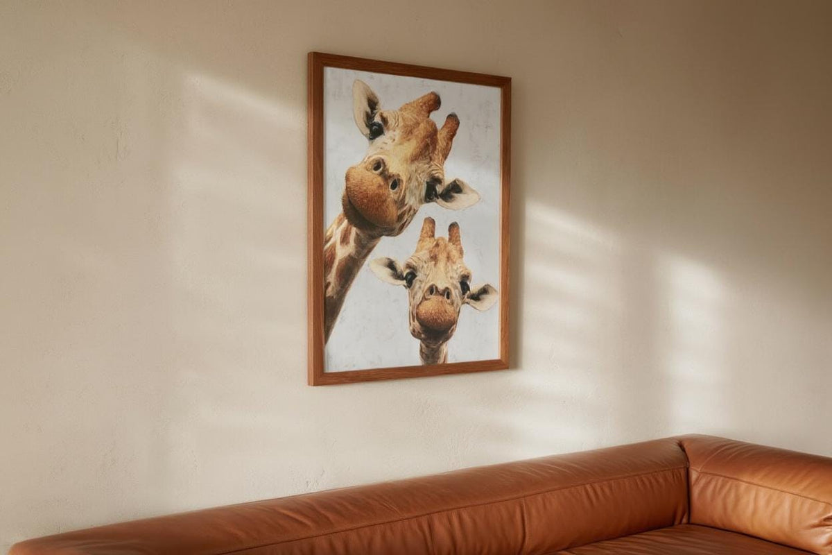 Giraffe Wall Art, Funny Safari Animal Painting, Whimsical Peeking Giraffes Print, Minimalist Wildlife Nursery Decor, Quirky Jungle Portrait