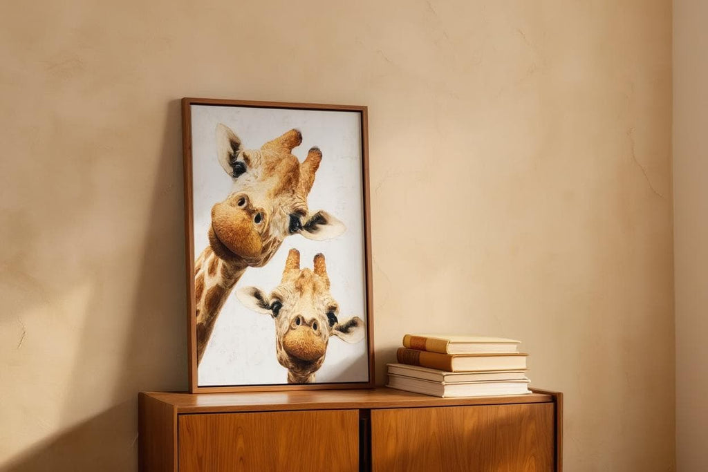 Giraffe Wall Art, Funny Safari Animal Painting, Whimsical Peeking Giraffes Print, Minimalist Wildlife Nursery Decor, Quirky Jungle Portrait
