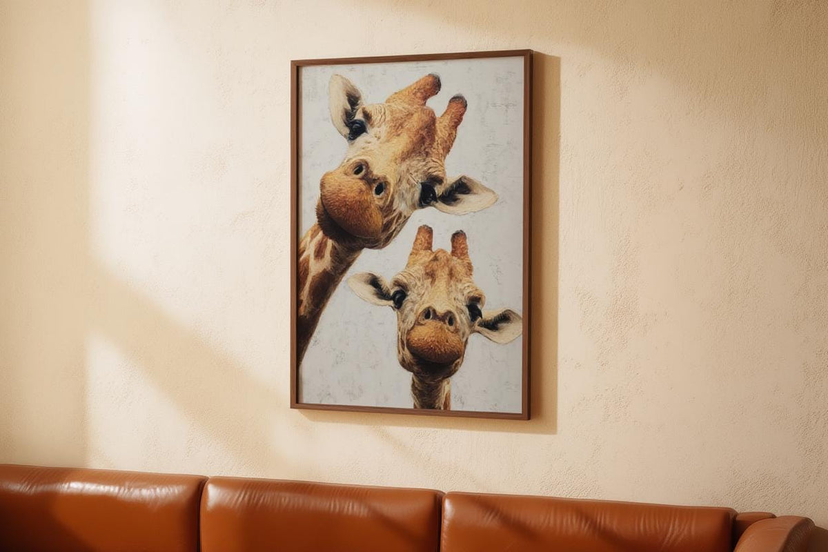 Giraffe Wall Art, Funny Safari Animal Painting, Whimsical Peeking Giraffes Print, Minimalist Wildlife Nursery Decor, Quirky Jungle Portrait