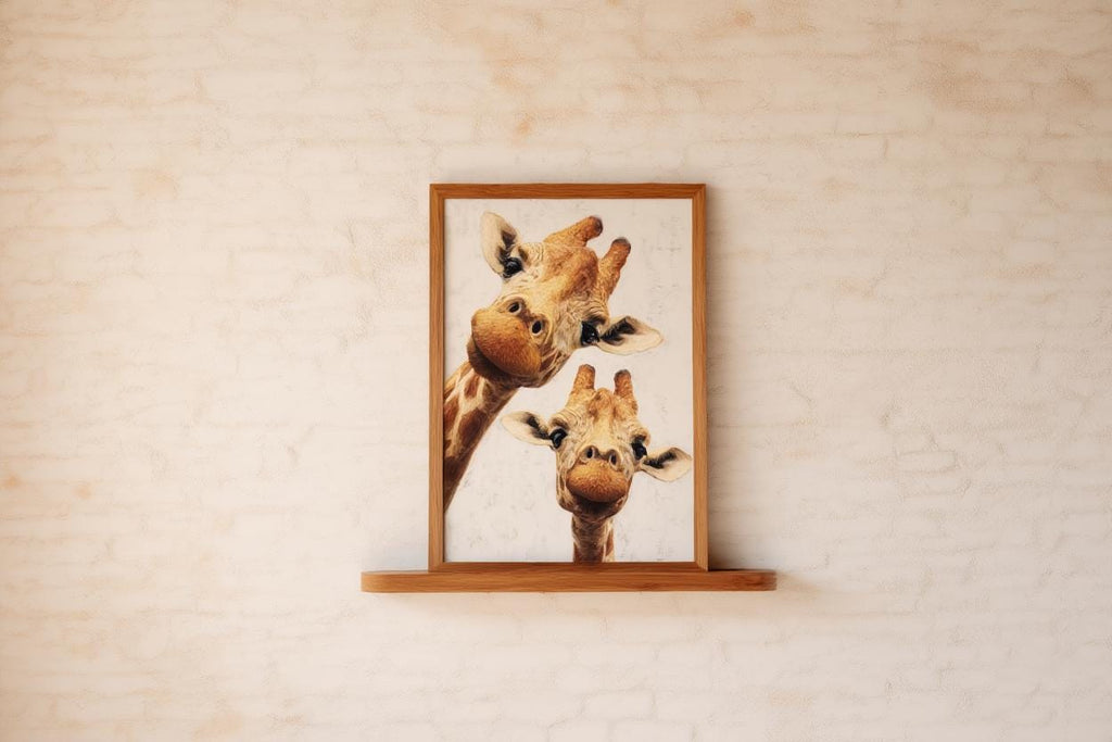 Giraffe Wall Art, Funny Safari Animal Painting, Whimsical Peeking Giraffes Print, Minimalist Wildlife Nursery Decor, Quirky Jungle Portrait