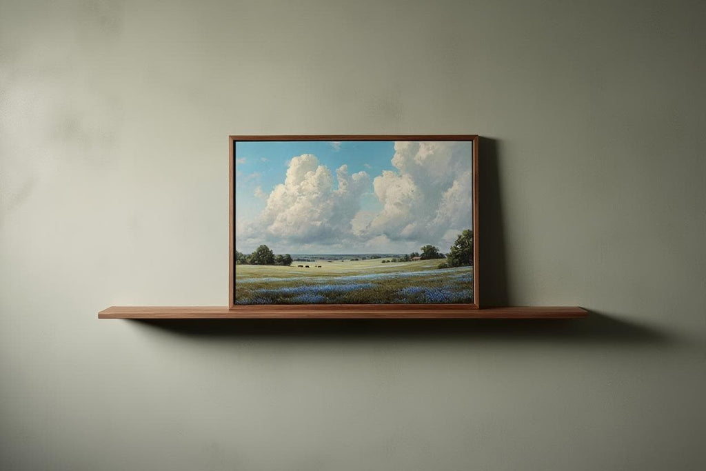 Texas Bluebonnet Landscape, Hill Country Oil Painting, Wildflower Meadow Poster, Pastoral Countryside Print, Rustic Home Decor, Fine Art