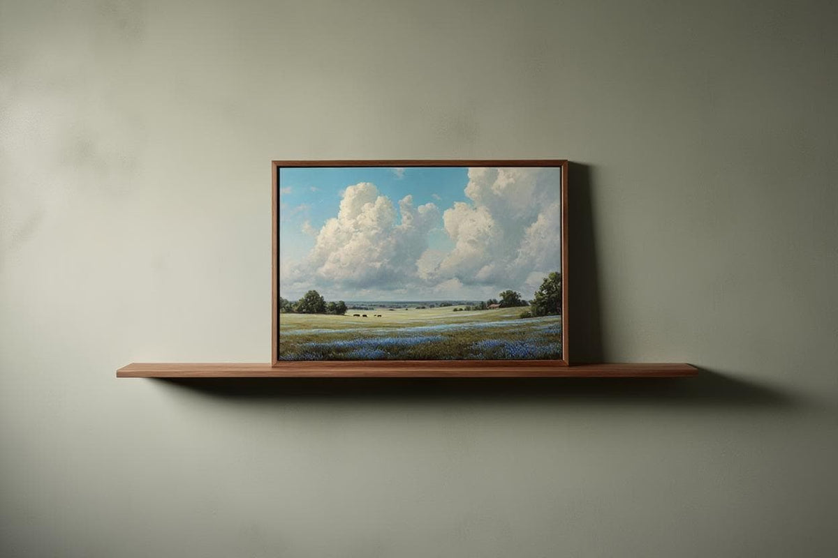 Texas Bluebonnet Landscape, Hill Country Oil Painting, Wildflower Meadow Poster, Pastoral Countryside Print, Rustic Home Decor, Fine Art