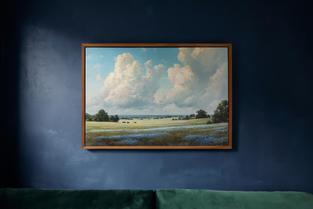 Texas Bluebonnet Landscape, Hill Country Oil Painting, Wildflower Meadow Poster, Pastoral Countryside Print, Rustic Home Decor, Fine Art