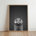 Quirky Dentist Cat with Toothbrush, Whimsical Pet Bathroom Print, Minimalist Dental Office Decor, Funny British Shorthair Cat Lover Gift