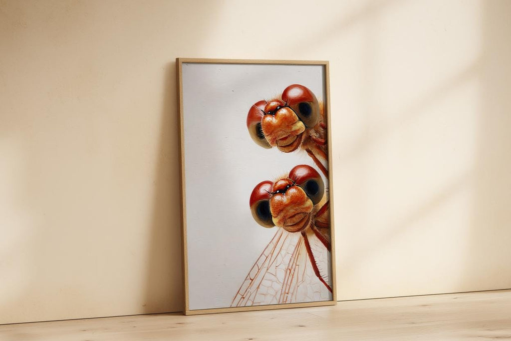 Red Dragonflies Poster, Whimsical Insect Wall Art, Quirky Peeking Animals Print, Woodland Bugs Nursery Decor, Funny Dragonfly Painting