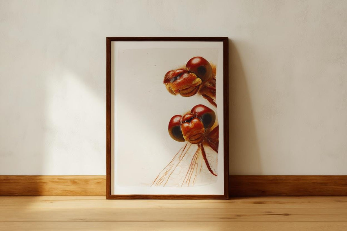 Red Dragonflies Poster, Whimsical Insect Wall Art, Quirky Peeking Animals Print, Woodland Bugs Nursery Decor, Funny Dragonfly Painting