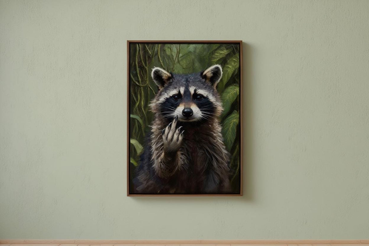 Raccoon Funny Wall Art, Rude Animal Middle Finger Print, Funny Trash Panda Office Decor, Sarcastic Gift, Bold Sassy Maximalist Painting