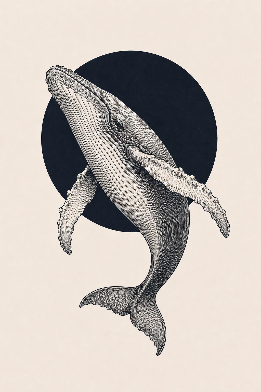 Humpback Whale Wall Art, Vintage Style Marine Illustration Print, Minimalist Nautical Poster, Coastal Decor, Ocean Lover Gift, Sea Life Art