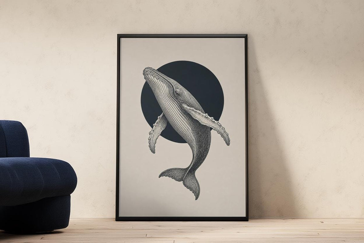 Humpback Whale Wall Art, Vintage Style Marine Illustration Print, Minimalist Nautical Poster, Coastal Decor, Ocean Lover Gift, Sea Life Art