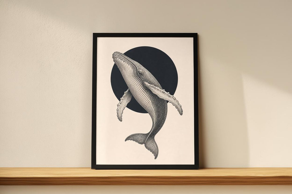Humpback Whale Wall Art, Vintage Style Marine Illustration Print, Minimalist Nautical Poster, Coastal Decor, Ocean Lover Gift, Sea Life Art