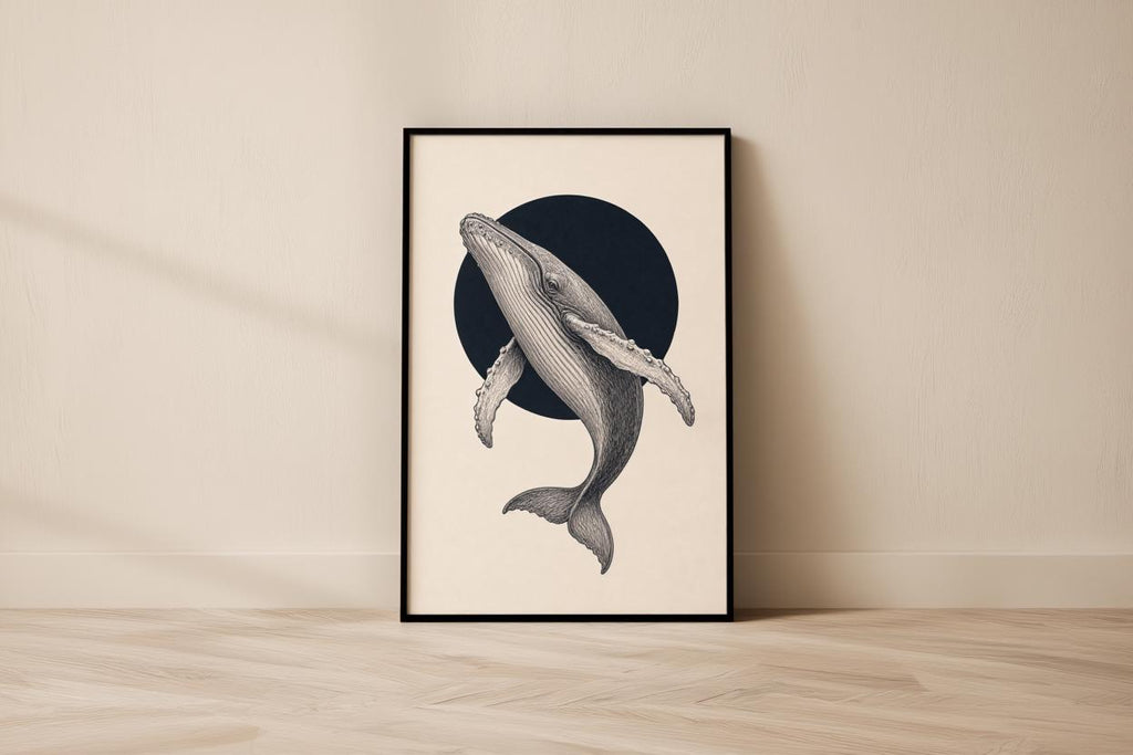 Humpback Whale Wall Art, Vintage Style Marine Illustration Print, Minimalist Nautical Poster, Coastal Decor, Ocean Lover Gift, Sea Life Art
