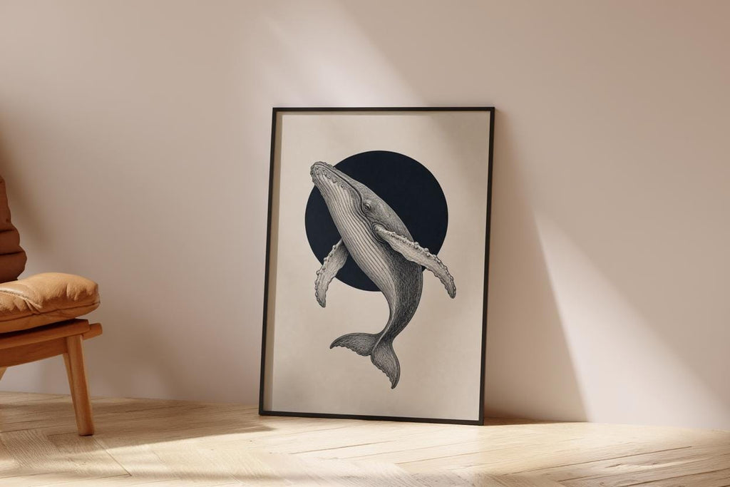 Humpback Whale Wall Art, Vintage Style Marine Illustration Print, Minimalist Nautical Poster, Coastal Decor, Ocean Lover Gift, Sea Life Art