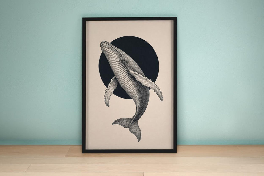 Humpback Whale Wall Art, Vintage Style Marine Illustration Print, Minimalist Nautical Poster, Coastal Decor, Ocean Lover Gift, Sea Life Art
