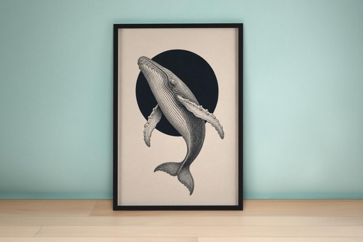 Humpback Whale Wall Art, Vintage Style Marine Illustration Print, Minimalist Nautical Poster, Coastal Decor, Ocean Lover Gift, Sea Life Art