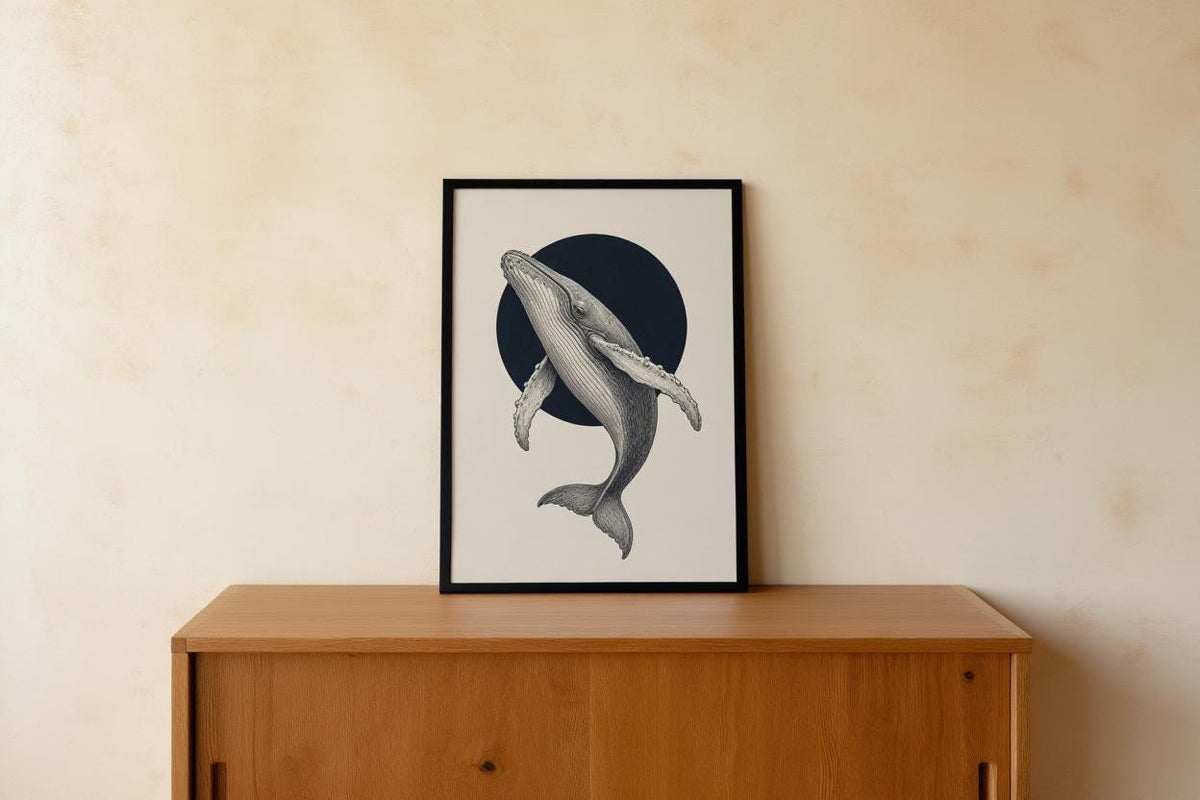 Humpback Whale Wall Art, Vintage Style Marine Illustration Print, Minimalist Nautical Poster, Coastal Decor, Ocean Lover Gift, Sea Life Art