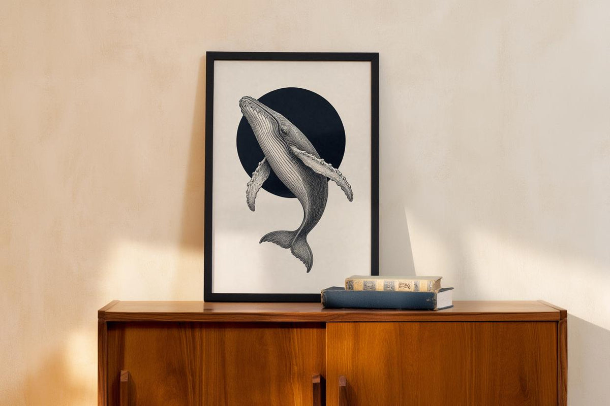 Humpback Whale Wall Art, Vintage Style Marine Illustration Print, Minimalist Nautical Poster, Coastal Decor, Ocean Lover Gift, Sea Life Art