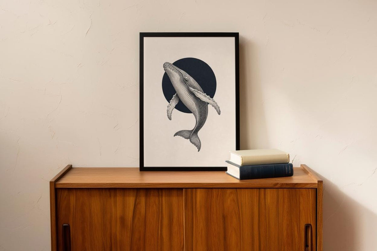 Humpback Whale Wall Art, Vintage Style Marine Illustration Print, Minimalist Nautical Poster, Coastal Decor, Ocean Lover Gift, Sea Life Art