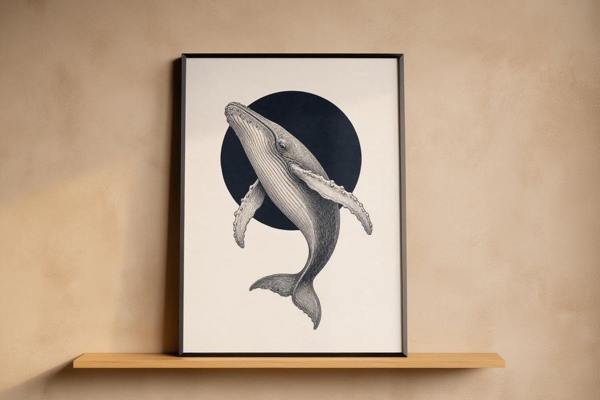 Humpback Whale Wall Art, Vintage Style Marine Illustration Print, Minimalist Nautical Poster, Coastal Decor, Ocean Lover Gift, Sea Life Art