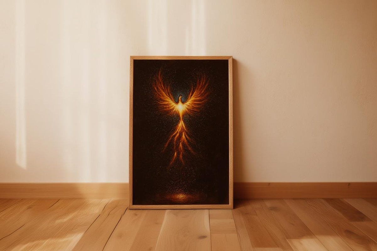 Rising Phoenix Wall Art, Fantasy Fire Bird Print, Mythological Creature Poster, Cosmic Firebird Painting