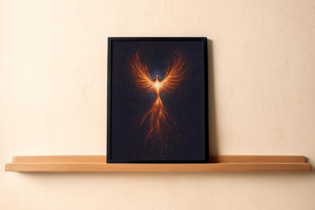Rising Phoenix Wall Art, Fantasy Fire Bird Print, Mythological Creature Poster, Cosmic Firebird Painting