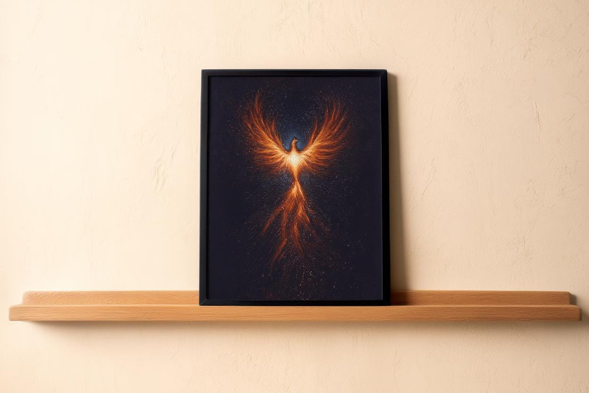 Rising Phoenix Wall Art, Fantasy Fire Bird Print, Mythological Creature Poster, Cosmic Firebird Painting