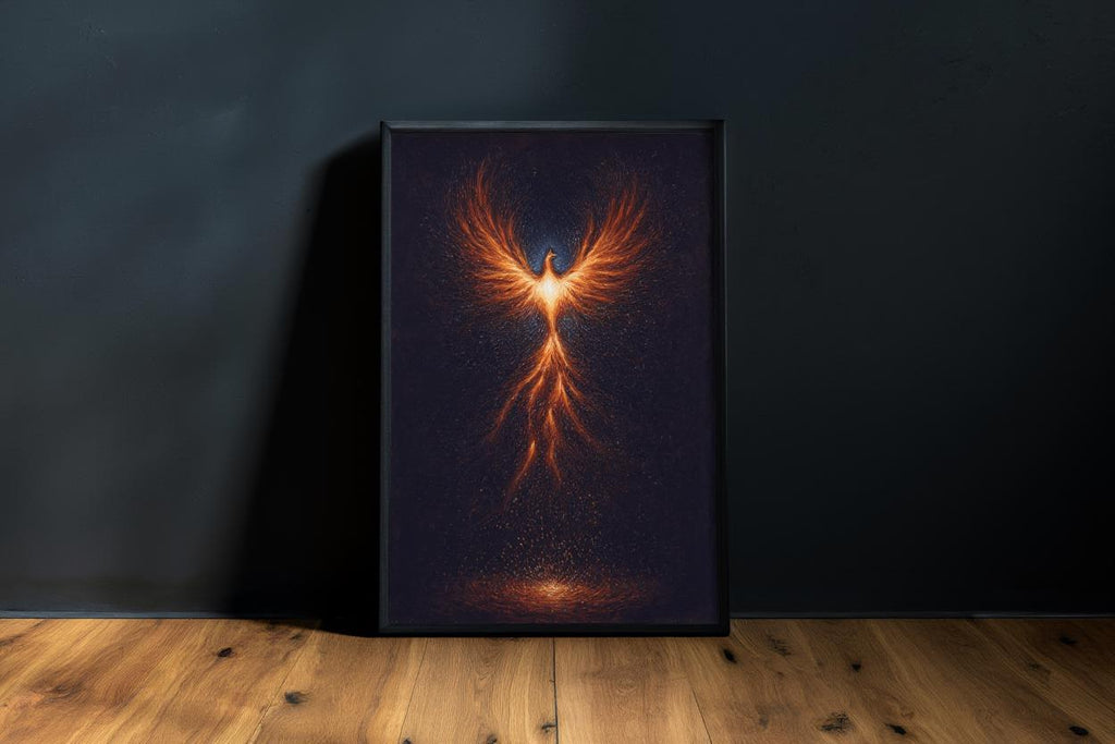 Rising Phoenix Wall Art, Fantasy Fire Bird Print, Mythological Creature Poster, Cosmic Firebird Painting