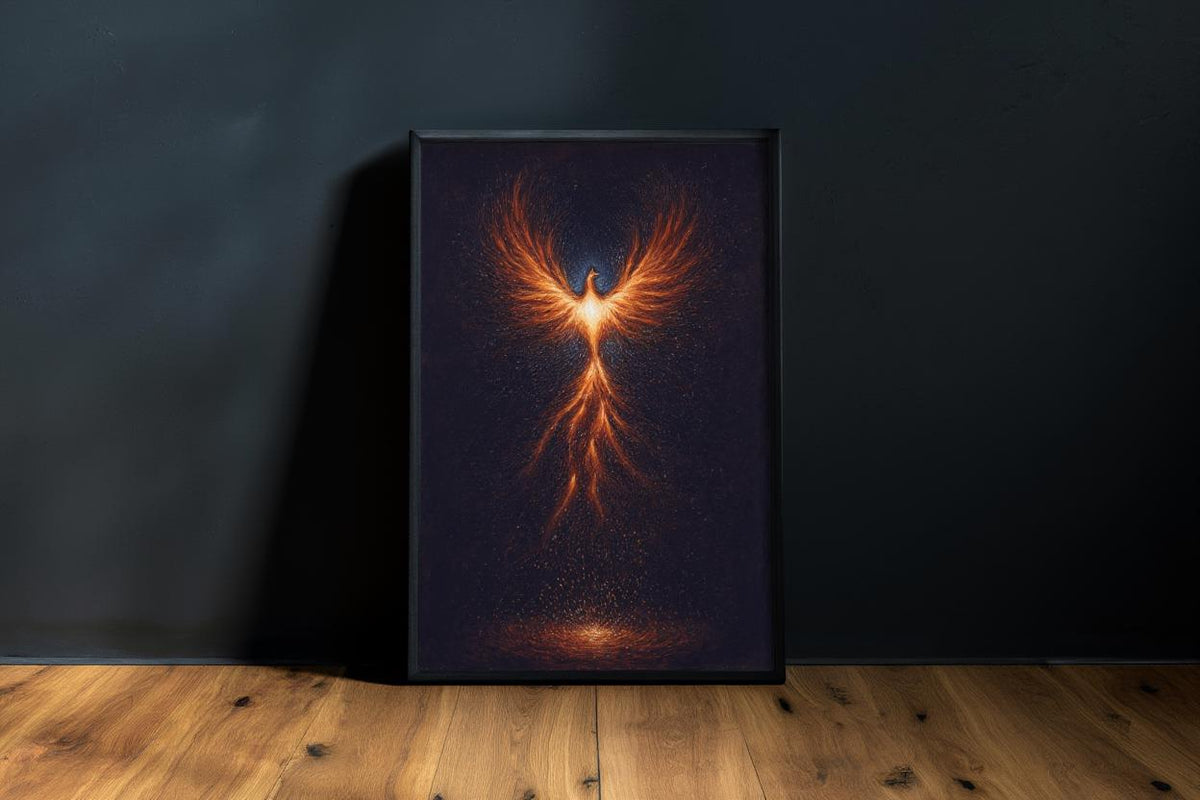 Rising Phoenix Wall Art, Fantasy Fire Bird Print, Mythological Creature Poster, Cosmic Firebird Painting