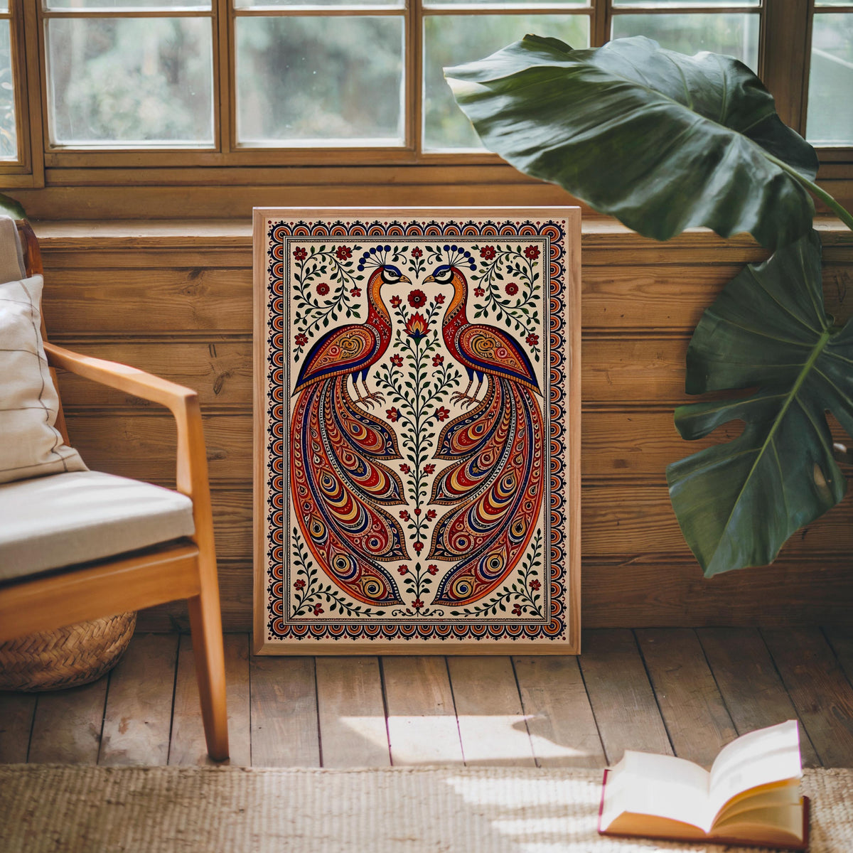 Madhubani Peacock Painting – Indian Folk Art Walldecor - Asian Mandala Bird Illustration (Digital Download)