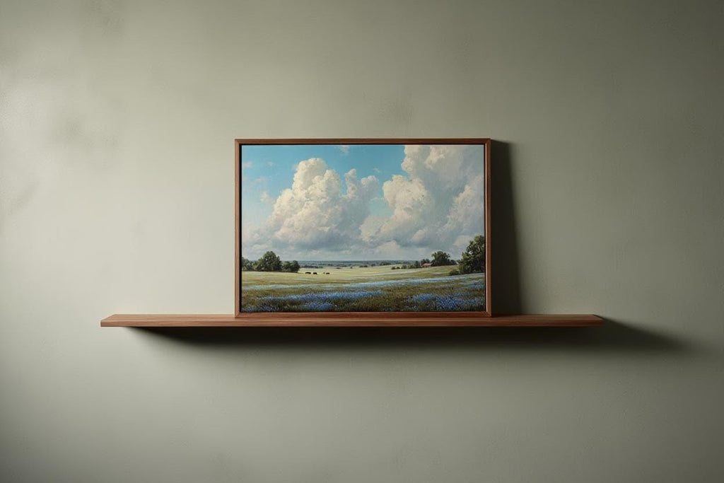 Bluebonnet Landscape Texas Wall Art, Hill Country Oil Painting, Wildflower Meadow Poster, Pastoral Countryside Print, Rustic Home Decor