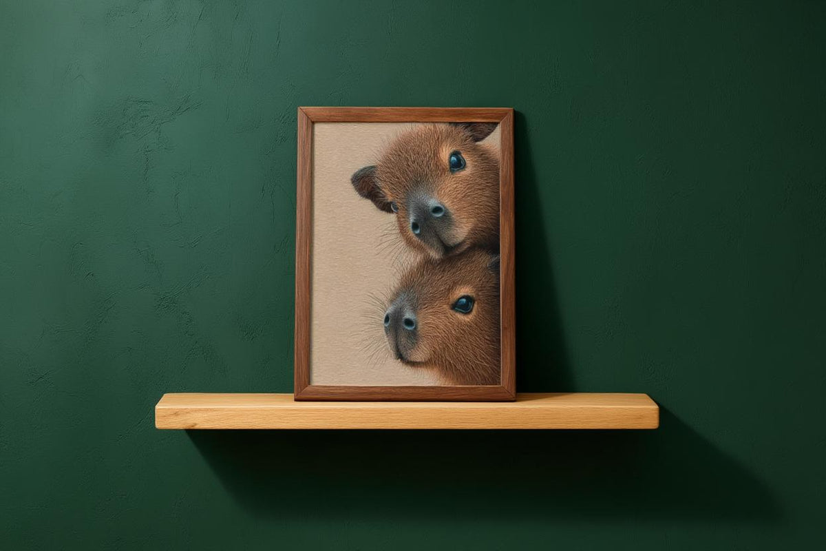 Capybara Wall Art, Baby Animals Poster, Fluffy Nursery Decor, Cute Brown Rodent Peeking Print, Kids Room Painting, Framed or Unframed
